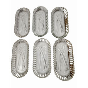 Set of Six Asparagus Oval Ribbed Serving Dishes Thick Clear Pressed Art Glass